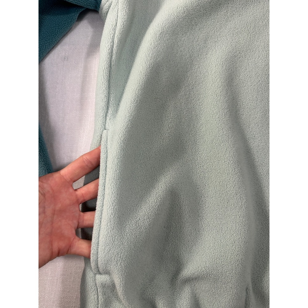 Lands End Kids Fleece Pullover Snap Mock Neck Teal Green Pink L 14-16 Colorblock - Picture 3 of 8